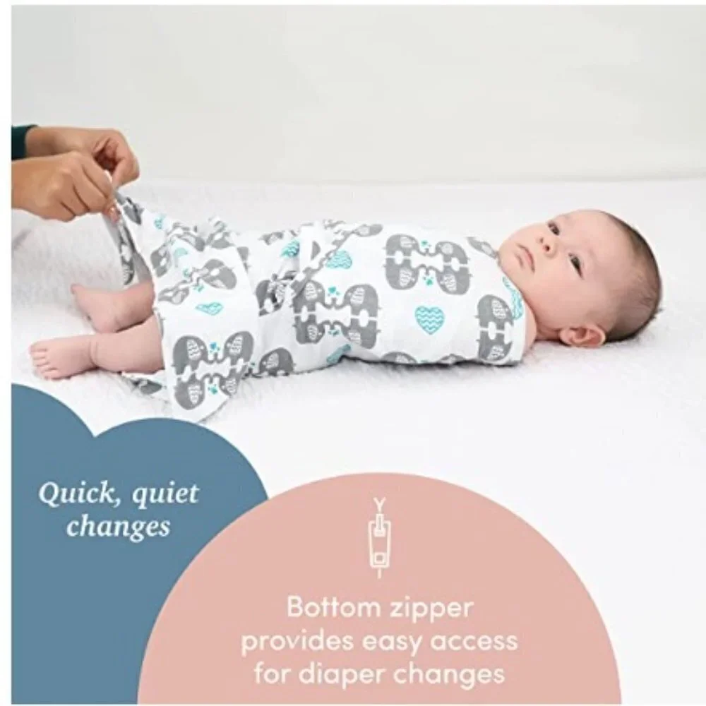 SleepingBaby Zippy Swaddle - 100% Cotton Baby Swaddle Blanket, eLOVEphant - M/L